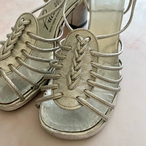 Vintage Silver Strappy Sling Back High Heels - Picture 2 of 9